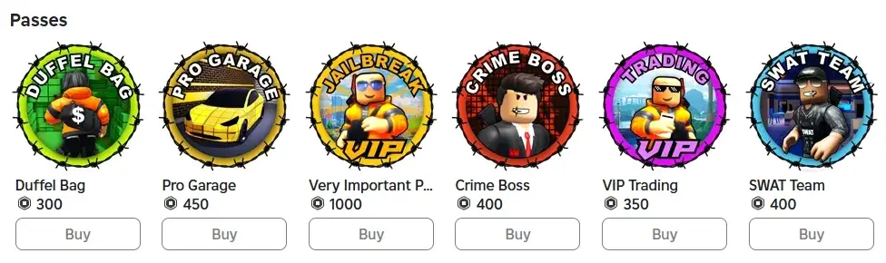 Jailbreak gamepasses